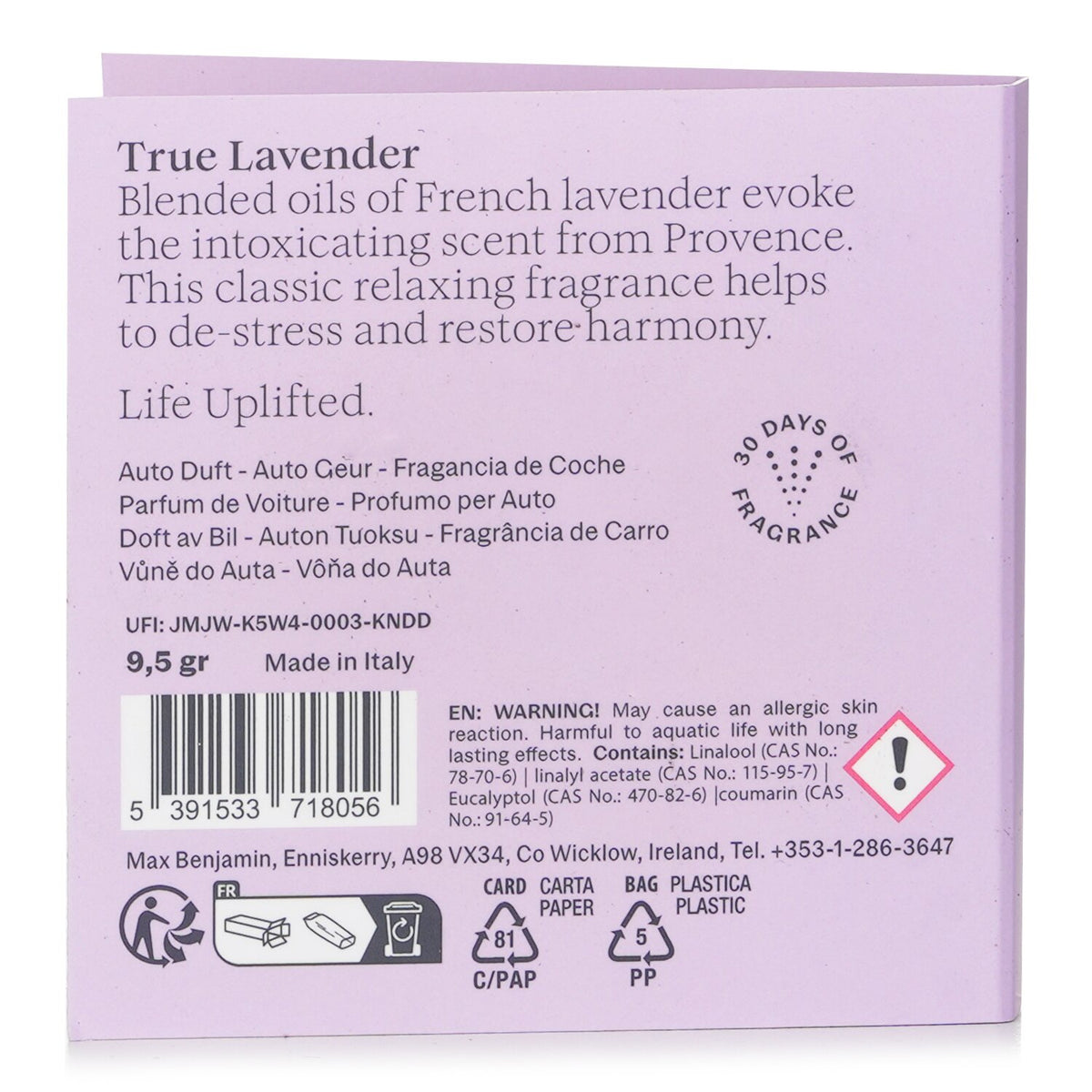 Max Benjamin - Car Fragrance Refill - True Lavender - 1pc