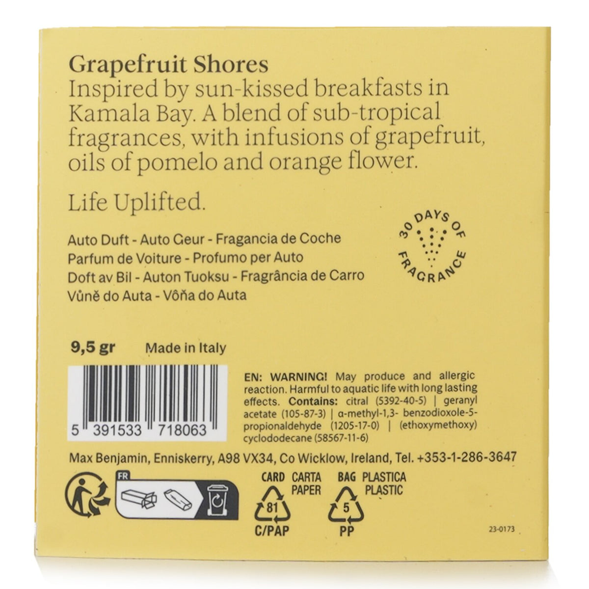 Max Benjamin - Car Fragrance Refill - Grapefruit Shores - 1pc