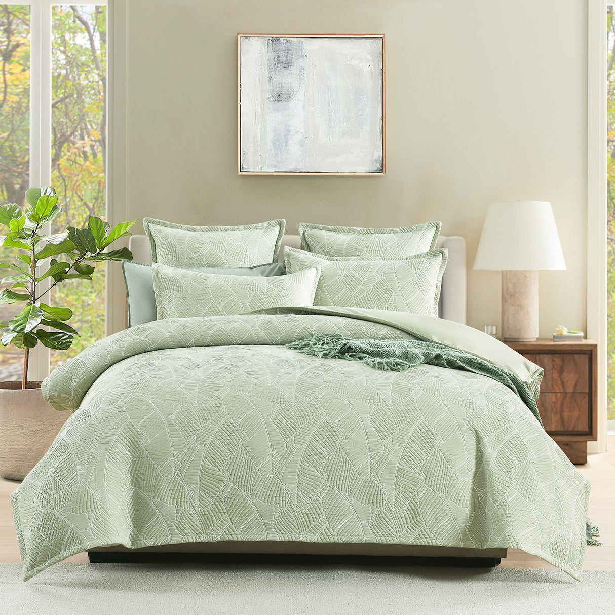 Renee Taylor Woods Jacquard Quilt / Duvet Cover Set Queen Sage