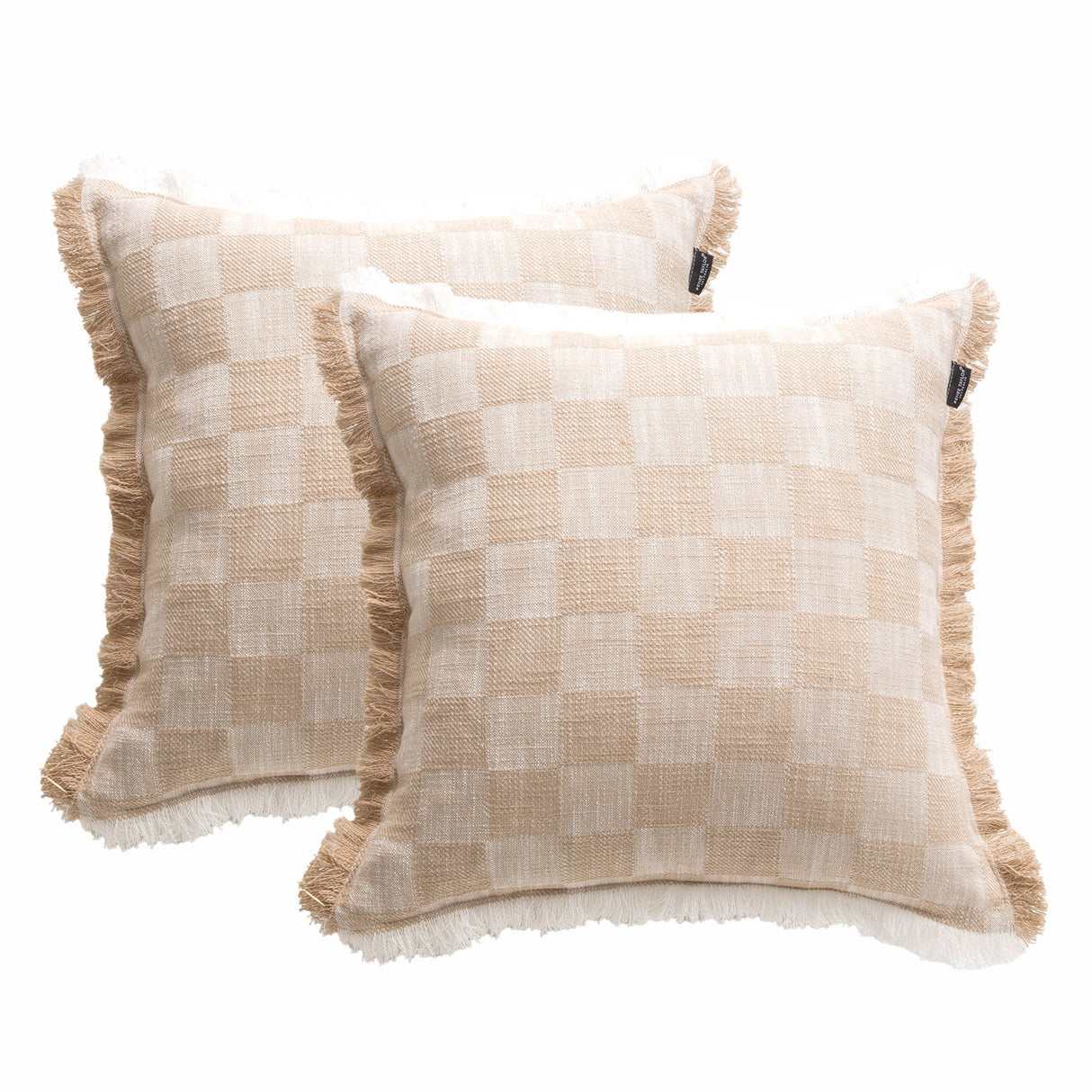 Noah Checkered Cushion Twin Pack 50 x 50cms Feather Fill - Nude