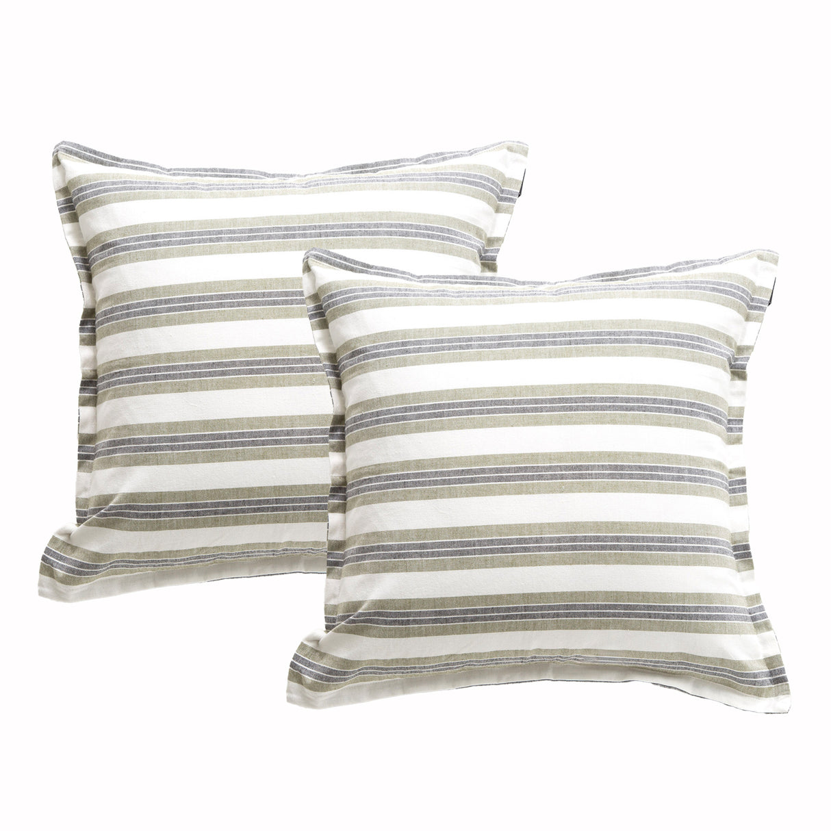 Marina Stripe Cushion Twin Pack 50 x 50cms Polyester Fill - Moss