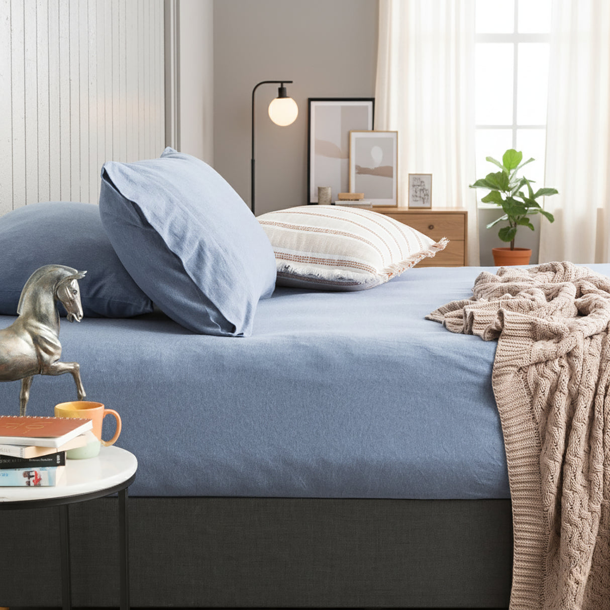 Renee Taylor Comfort Organic Fitted Sheet & Pillowcase - Long Single Ink