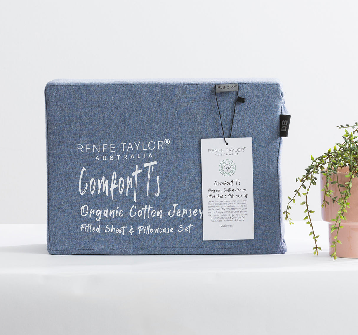 Renee Taylor Comfort Organic Fitted Sheet & Pillowcase - Long Single Ink
