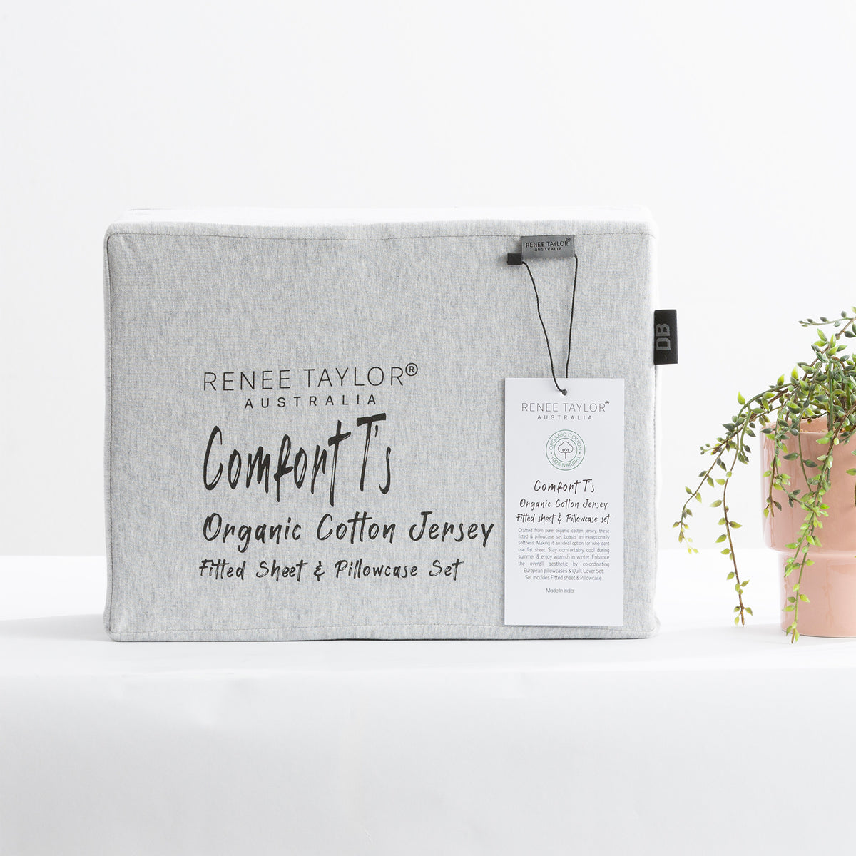 Renee Taylor Comfort Organic Fitted Sheet & Pillowcase - Single Grey Marle