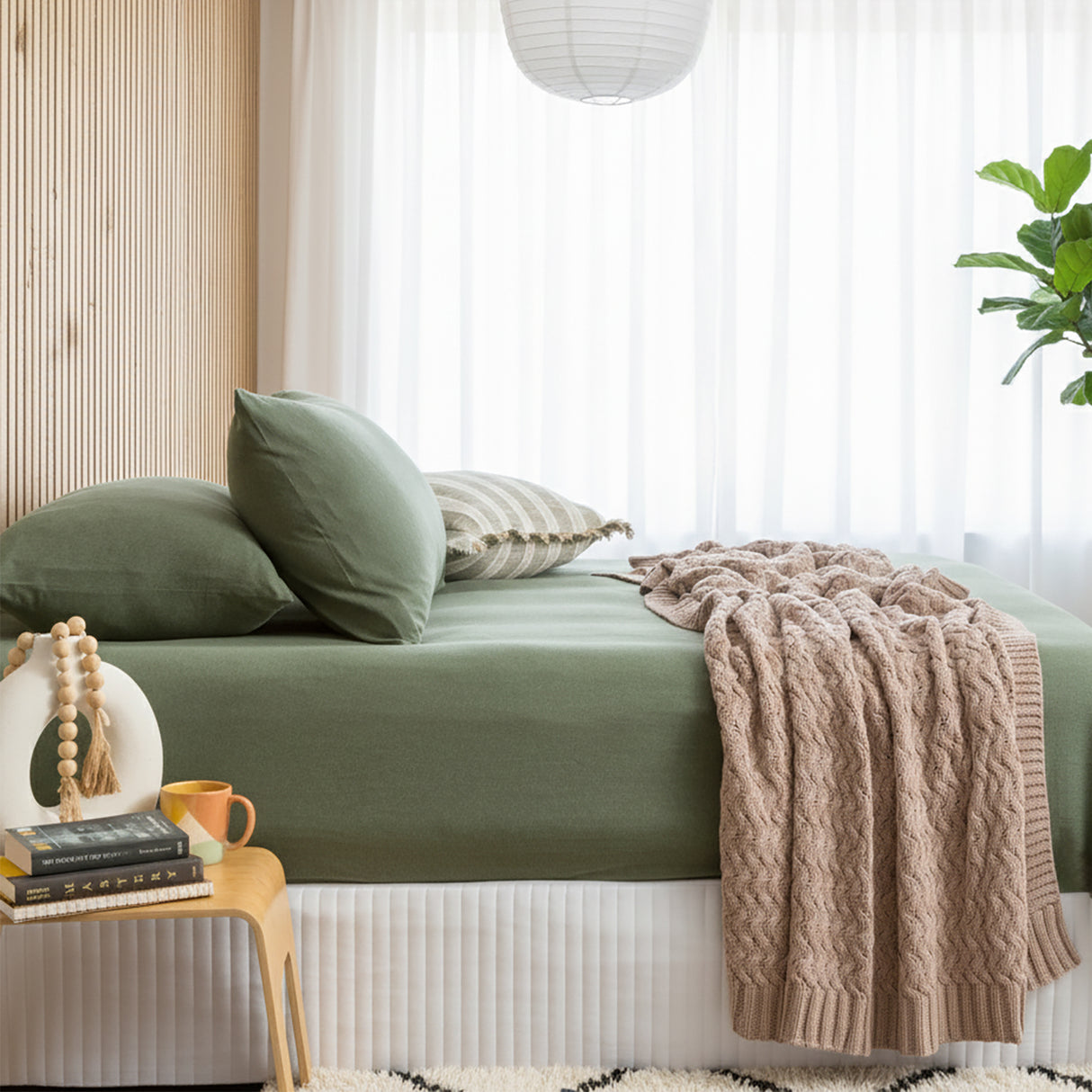 Renee Taylor Comfort Organic Fitted Sheet & Pillowcase - Double Olive