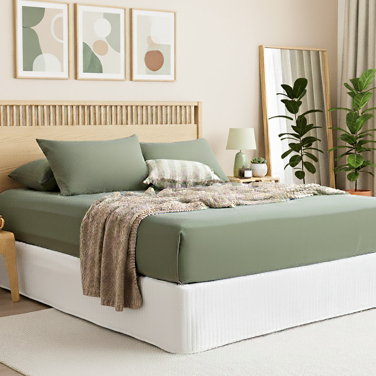 Renee Taylor Comfort Organic Fitted Sheet & Pillowcase - Double Olive