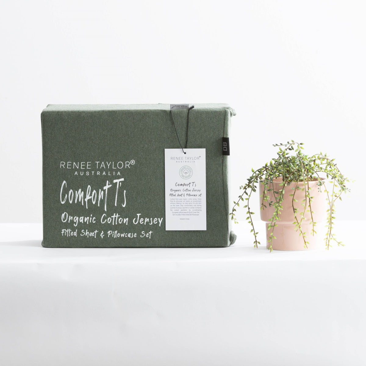Renee Taylor Comfort Organic Fitted Sheet & Pillowcase - Double Olive