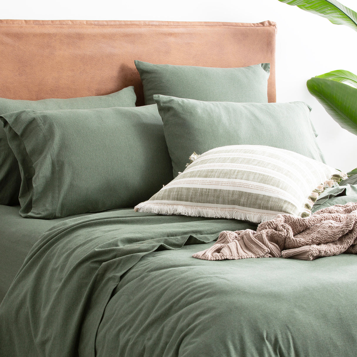 Renee Taylor Comfort Organic Cotton Quilt Cover Set King Olive