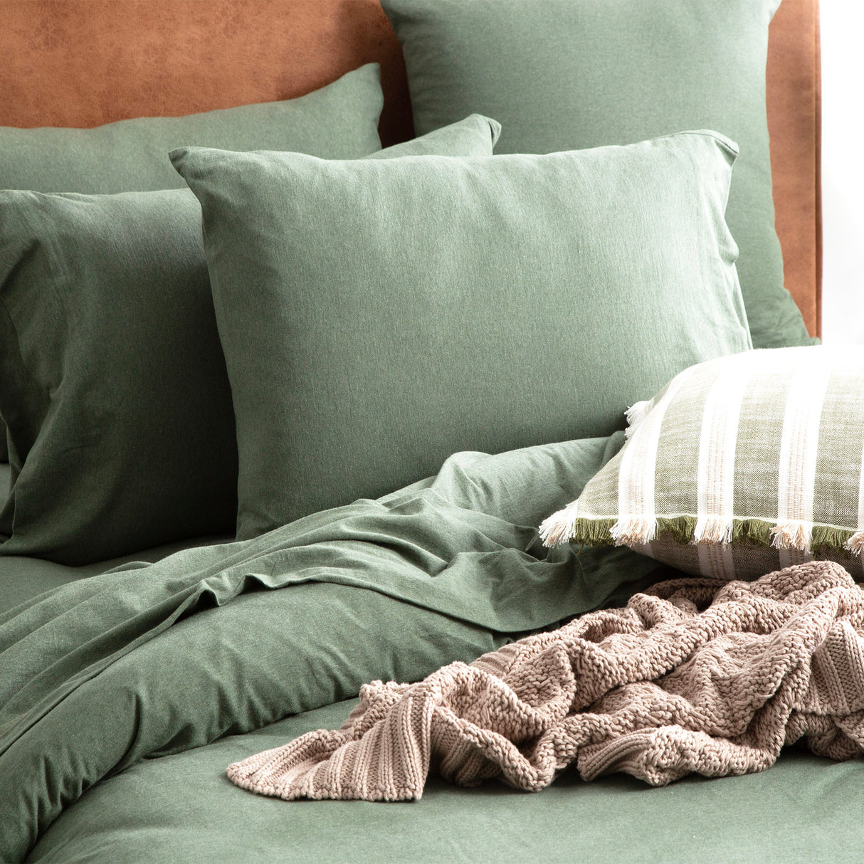 Renee Taylor Comfort Organic Cotton Quilt Cover Set King Olive