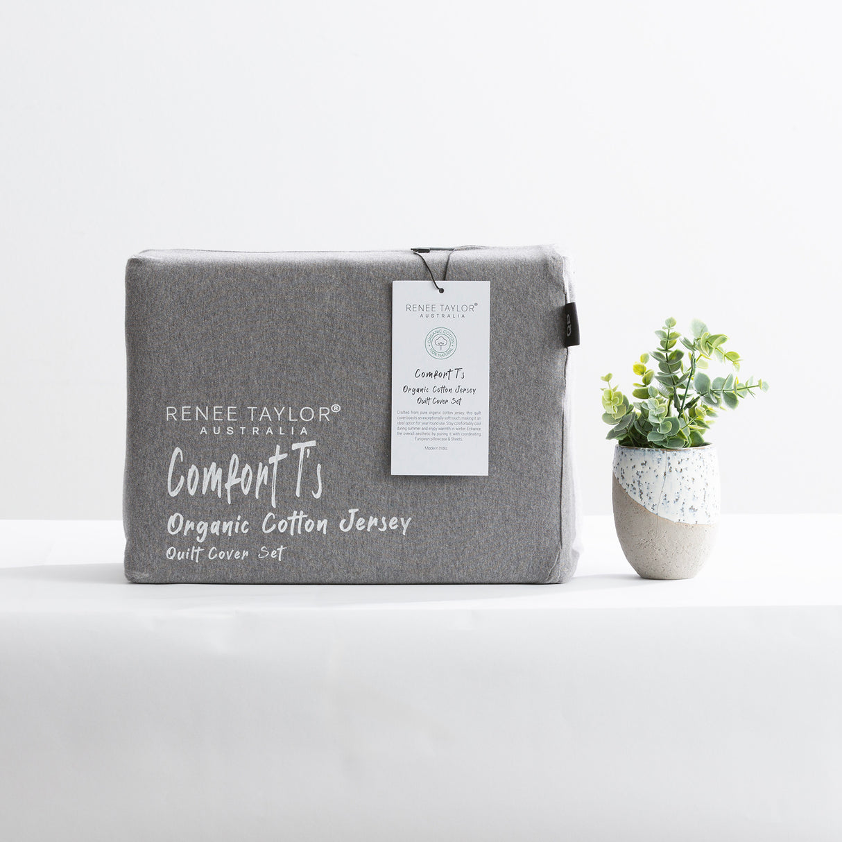Renee Taylor Comfort Organic Cotton Quilt Cover Set Single Charcoal