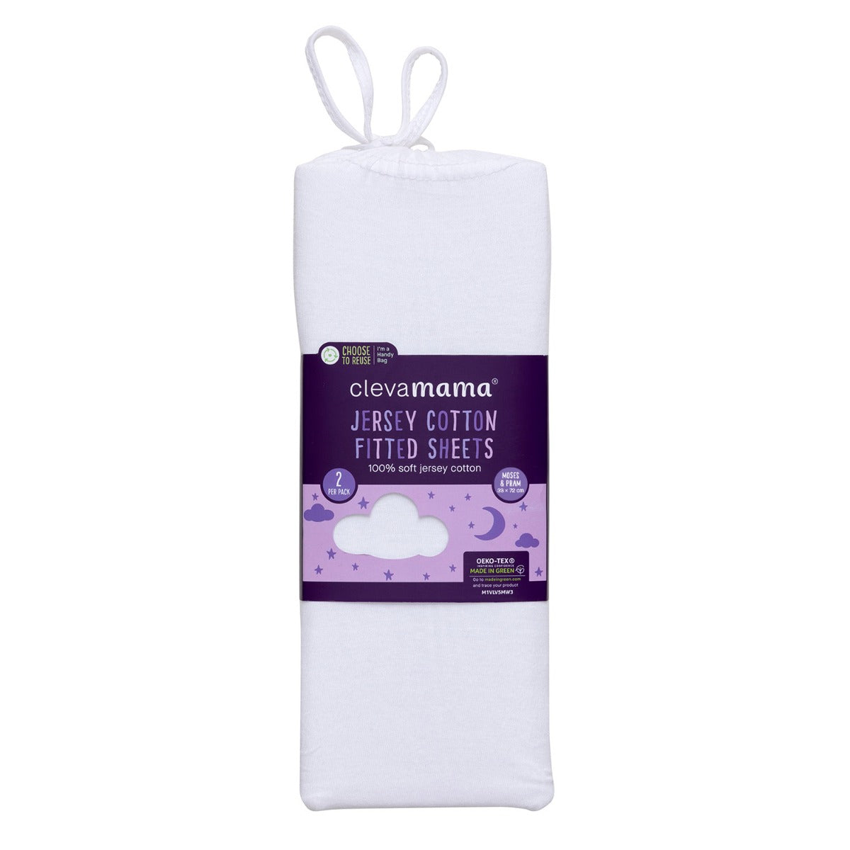 ClevaMama Jersey Cotton Fitted Sheets Moses & Pram 2pk 82 x 38cm