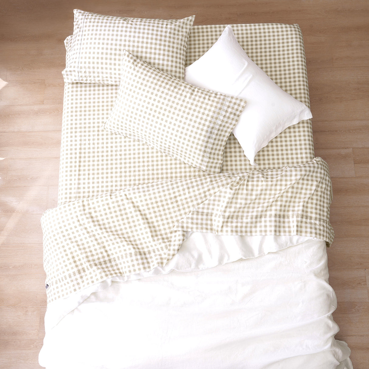 Renee Taylor Bran Gingham Patterned Cotton Sheet Set Super King