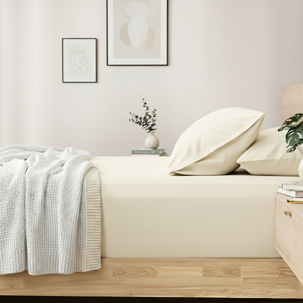 400 Thread Count Egyptian Cotton Fitted & Pillow Case Single Vanilla