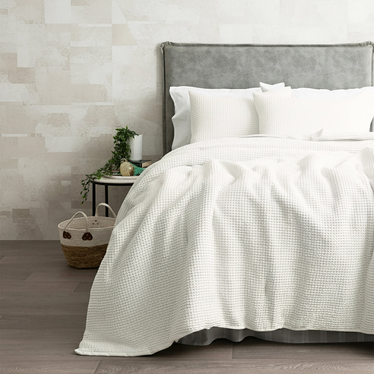 Cloud Linen Boronia Stone Washed Cotton Waffle Comforter Set Double/Queen Ivory