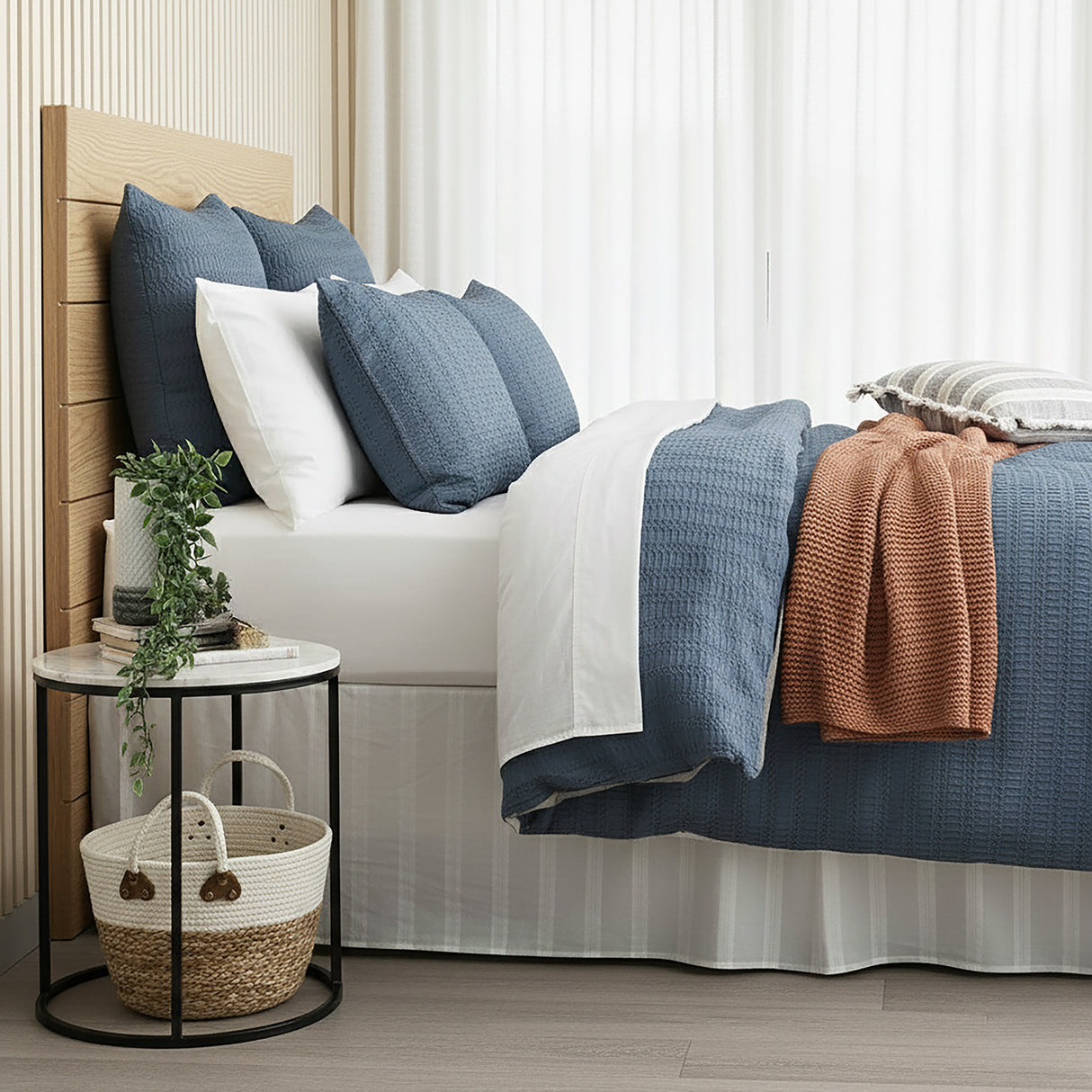 Cloud Linen Celeste Seersucker Cotton Waffle Euro P/Case Ink
