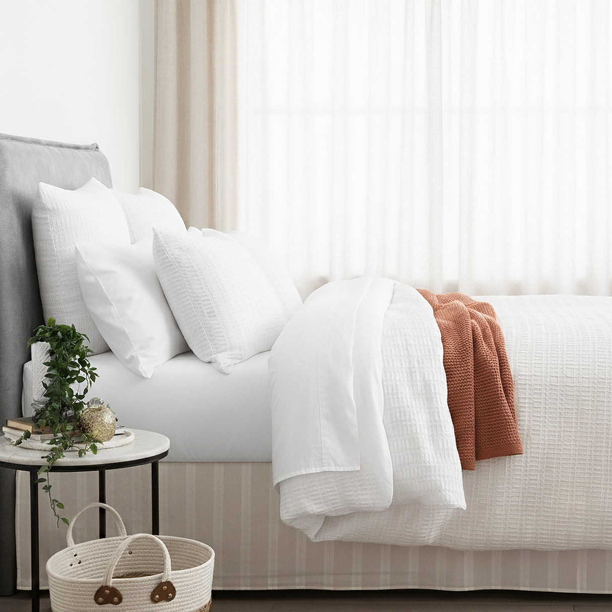 Cloud Linen Celeste Seersucker Cotton Waffle Quilt Cover Set Single Ivory