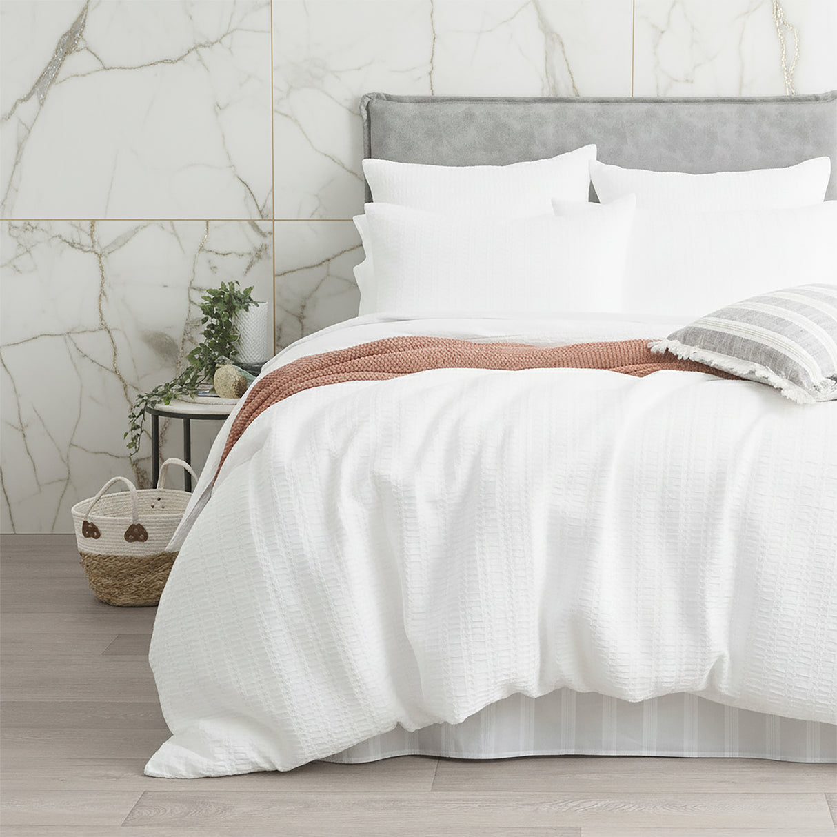 Cloud Linen Celeste Seersucker Cotton Waffle Quilt Cover Set Single Ivory