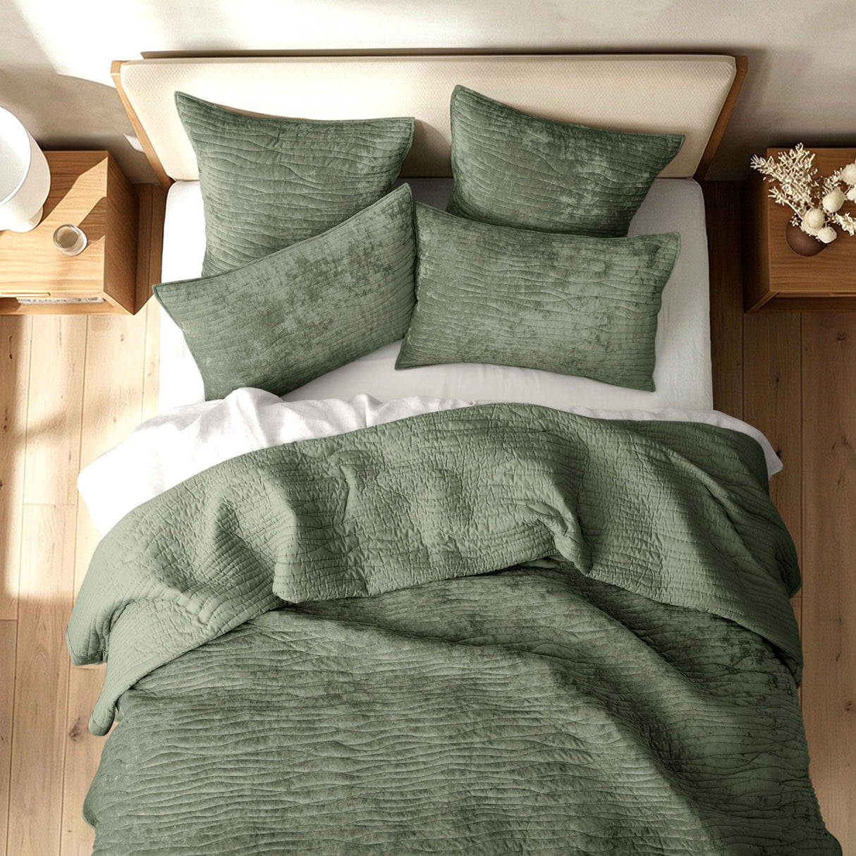 Renee Taylor Blake Velvet Coverlet Set Super King Military