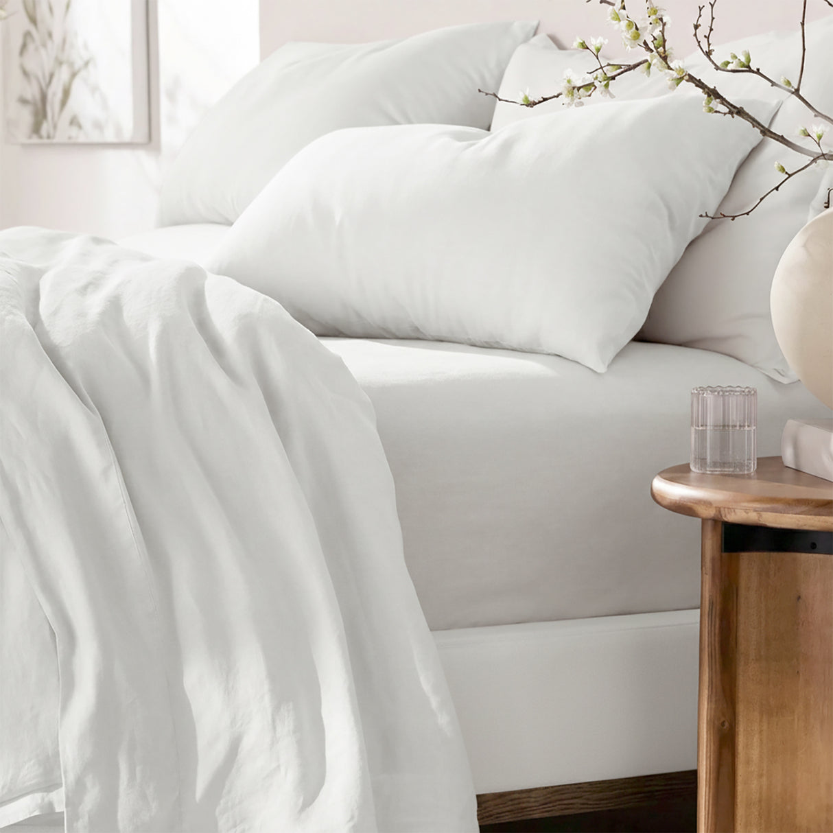 Renee Taylor Washed Linen Cotton Sheet Set Queen White