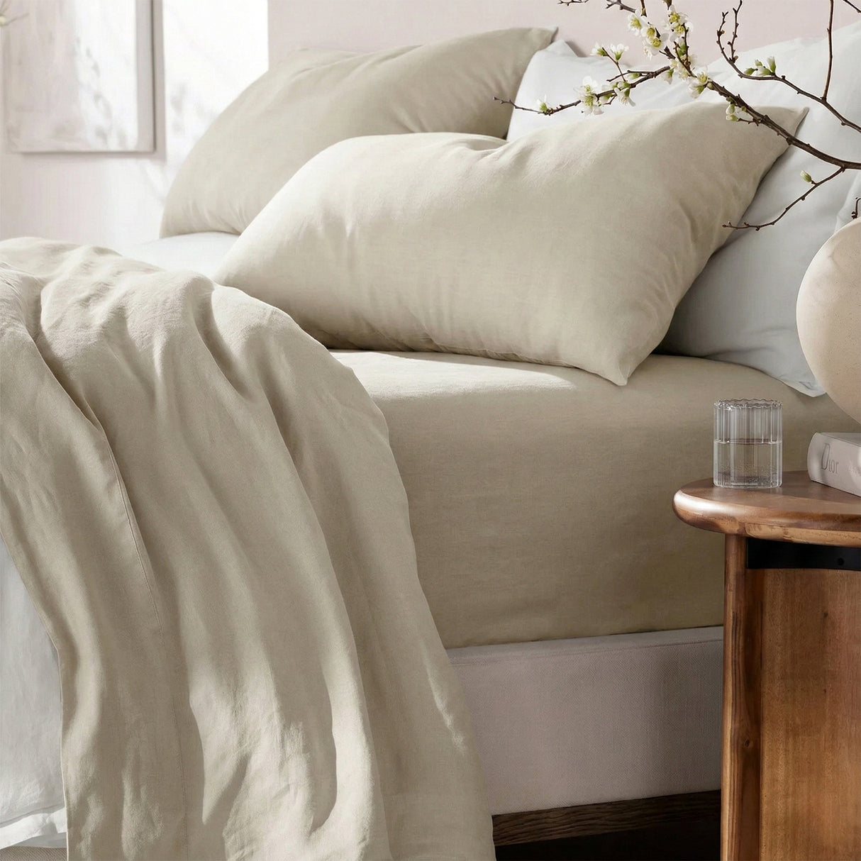 Renee Taylor Washed Linen Cotton Sheet Set Queen Natural