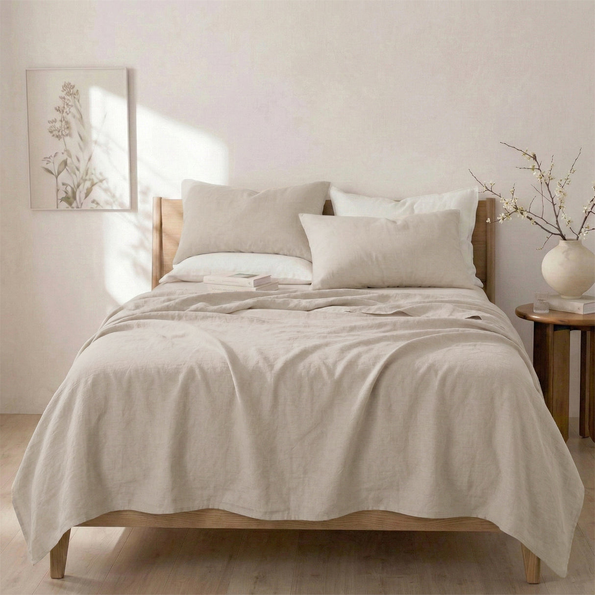 Renee Taylor Washed Linen Cotton Sheet Set King Natural