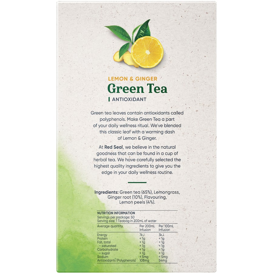 Red Seal Green Tea Lemon & Ginger Bags 50pack