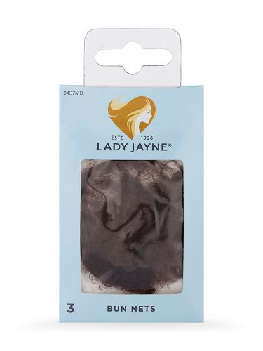 Lady Jayne Mid Brown Bun Nets in a 3-pack, designed for elegant updos, durable, blends seamlessly with various hair shades.