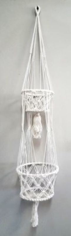 Macrame Pot Plant Hanger- Double White