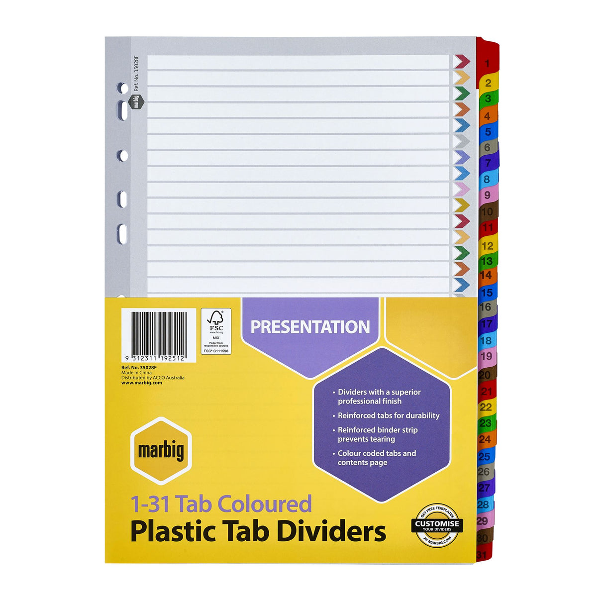 Marbig A4 dividers made from reinforced board with colored tabs for effective document organization and indexing.