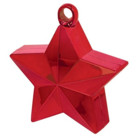 Vibrant red star-shaped balloon weight, perfect for adding charm and stability to any celebration.