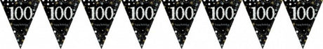 Vibrant prismatic pennant banner with 100 dazzling flags, perfect for adding sparkle to festive celebrations.