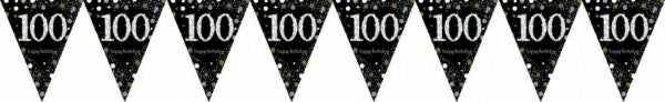 Vibrant prismatic pennant banner with 100 dazzling flags, perfect for adding sparkle to festive celebrations.