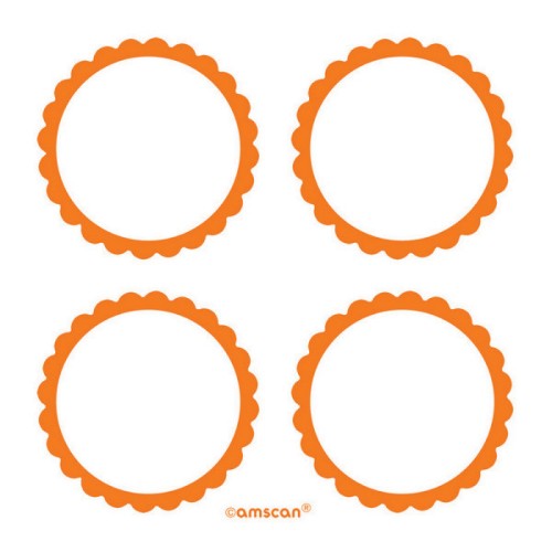 Vibrant orange scalloped labels in a pack of 5 for organizing, crafting, and adding color to any project.