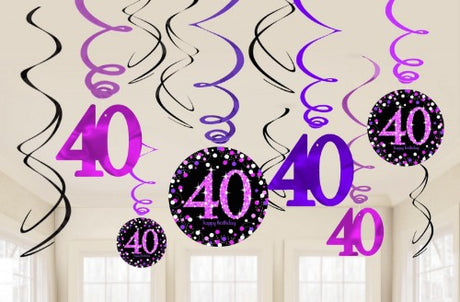 Pink Celebration 40 Swirl Value Pack featuring 12 elegant swirls for vibrant party decor, perfect for birthdays and baby showers.