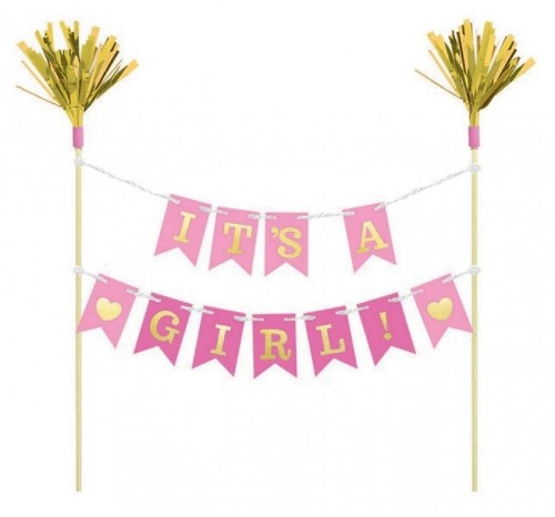 Pink 'It's A Girl' cake pick for baby showers, adding charm to desserts and celebrating new arrivals.