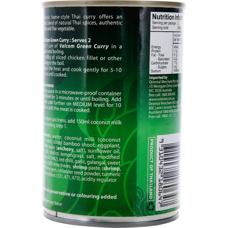 Valcom Curry Paste Thai Green Can 410g