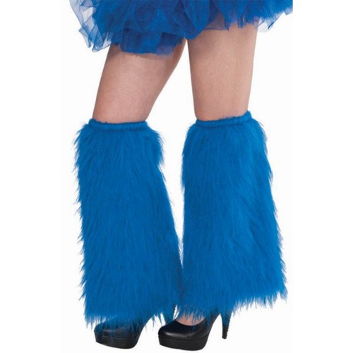 Cozy blue plush leg warmers, perfect for stylish warmth during colder months, one-size-fits-most for versatile wear.