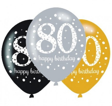 Pack of 6 sparkling 30cm latex balloons in vibrant colors, perfect for elevating any celebration decor.