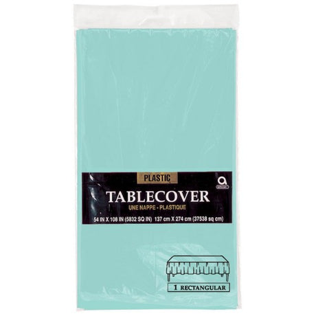 Plastic rectangular tablecover in Robin's-Egg Blue, 54" x 108", perfect for parties and easy to clean.