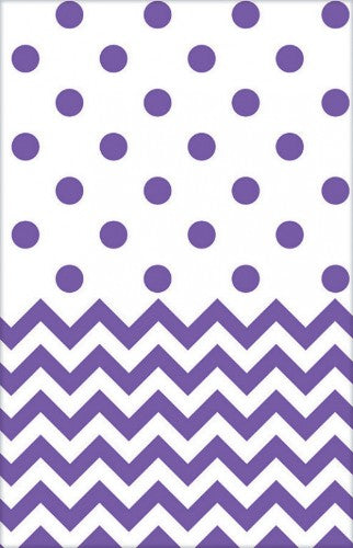 Chevron Plastic Tablecover in vibrant New Purple, 54" x 102", stylish and durable for any occasion.