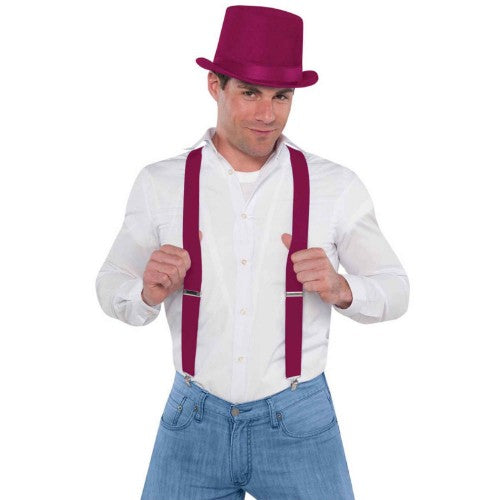 Burgundy suspenders for adults and kids, adjustable fit, Y-back design, perfect for formal and casual occasions.