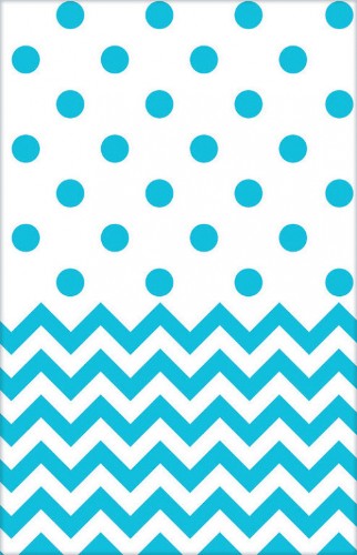 Chevron Plastic Tablecover in Caribbean Blue, 54" x 102", adds vibrant style and protection for any occasion.