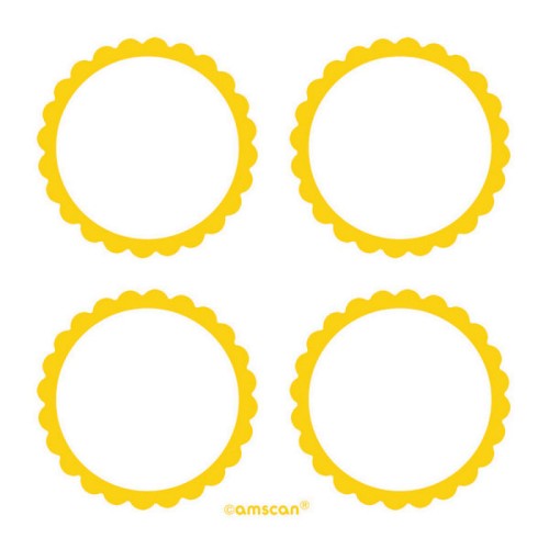 Bright sunshine yellow scalloped labels in a pack of 5, perfect for organizing and personalizing gifts and projects.
