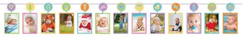 Interactive baby shower game with photo line and pegs for displaying memories and guest messages.