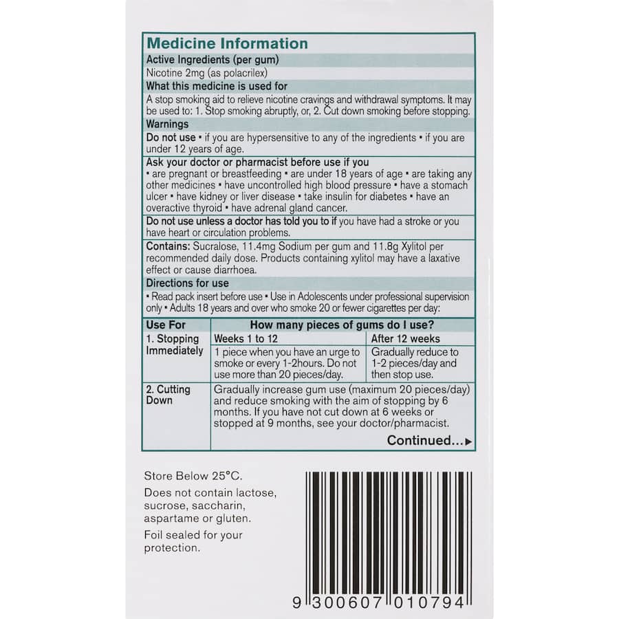 Nicorette Smoking Remedy Icy Mint Gum Regular 2mg 75pack
