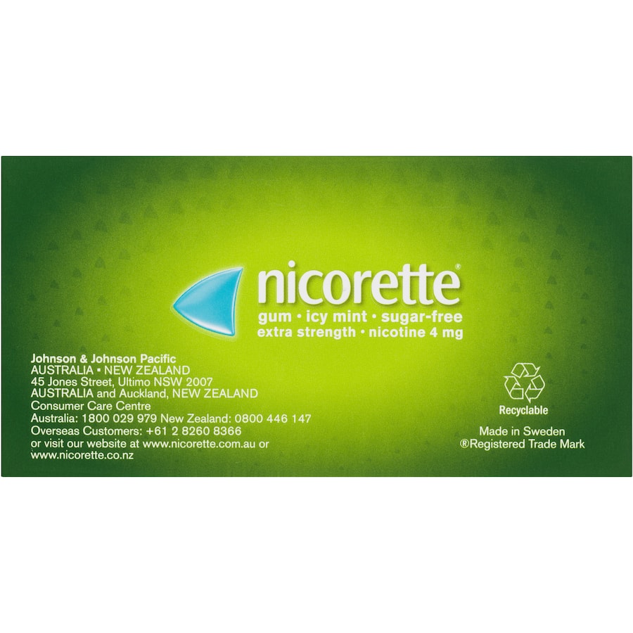 Nicorette Smoking Remedy Icy Mint Gum Extra 4mg 75pack