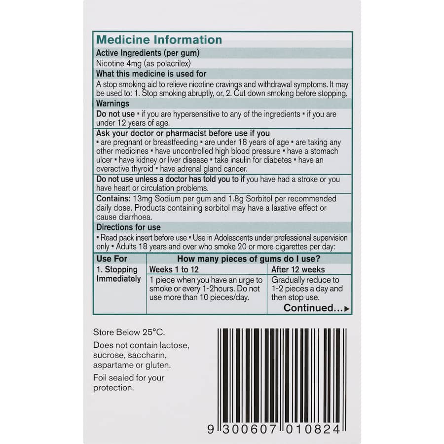 Nicorette Smoking Remedy Classic Gum Extra 4mg 75pack