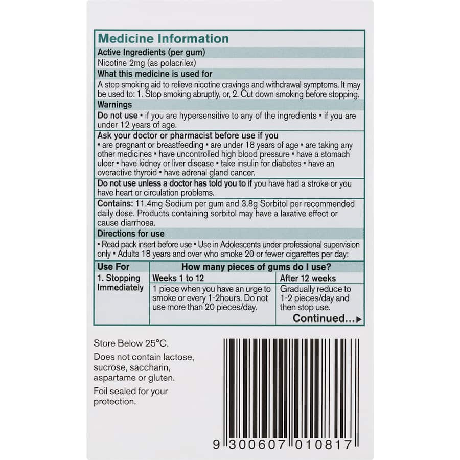 Nicorette Smoking Remedy Classic Gum Regular 2mg 75pack