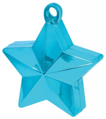 Caribbean Blue star balloon weight for securing balloons during parties and events, adds vibrant color to decor.