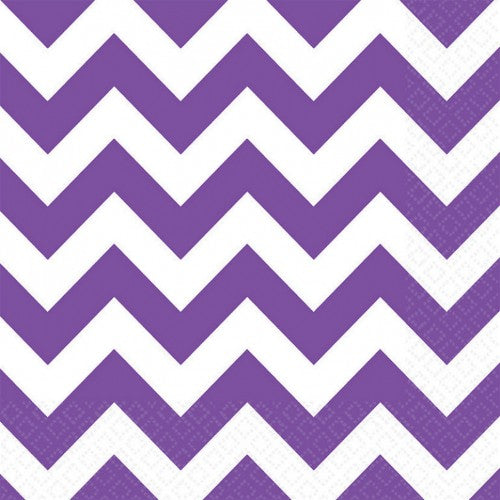 Pack of 16 New Purple Chevron Lunch Napkins, 33cm x 33cm, stylish and durable for parties and everyday use.